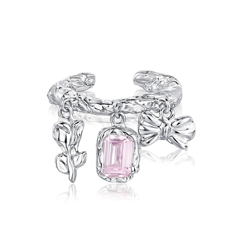 Pink Crystal Irregular Heart Ring Y2K Creative Blue Opal Broken Heart Ring