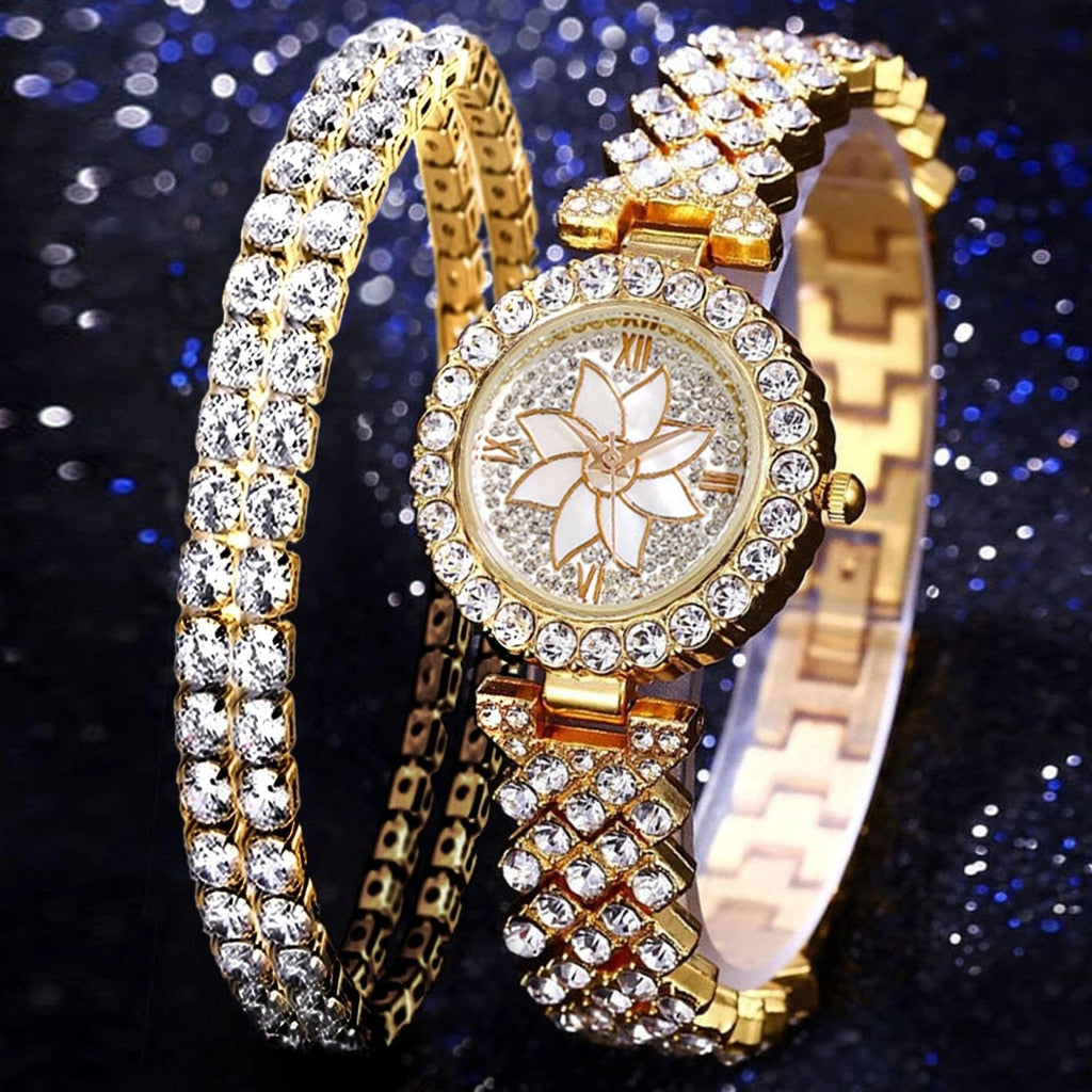 Luxury Women Rose Gold Quartz Diamond Watch