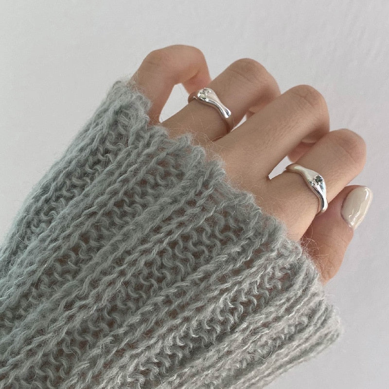 XIYANIKE Irregular Shiny Rhinestone Open Cuff Ring