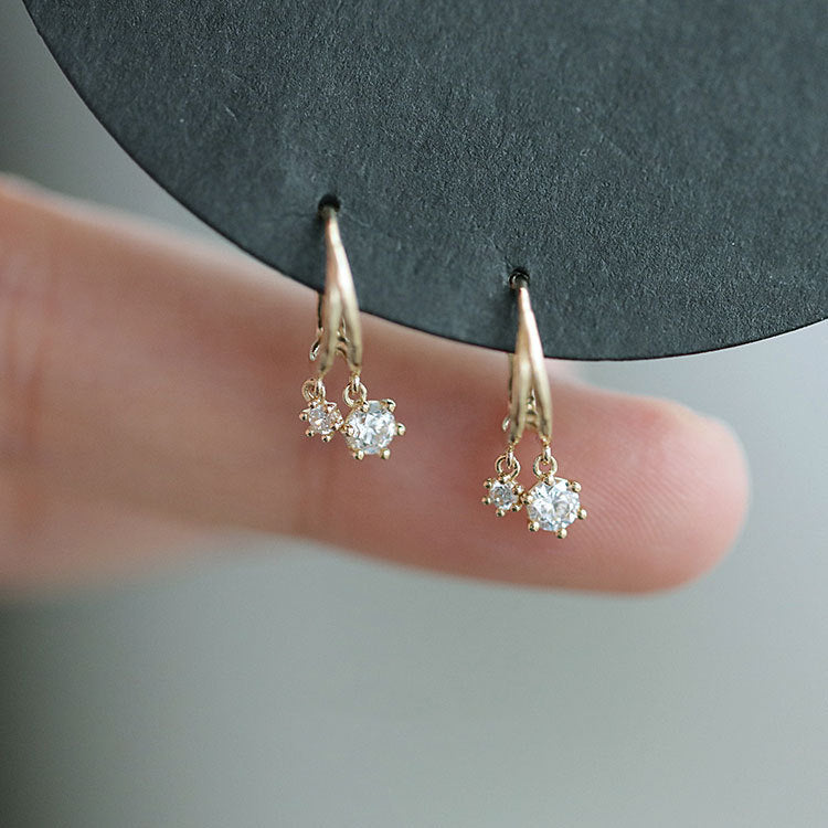 925 Silver Needle Simple Shiny Zircon  Gold Plating  Earrings
