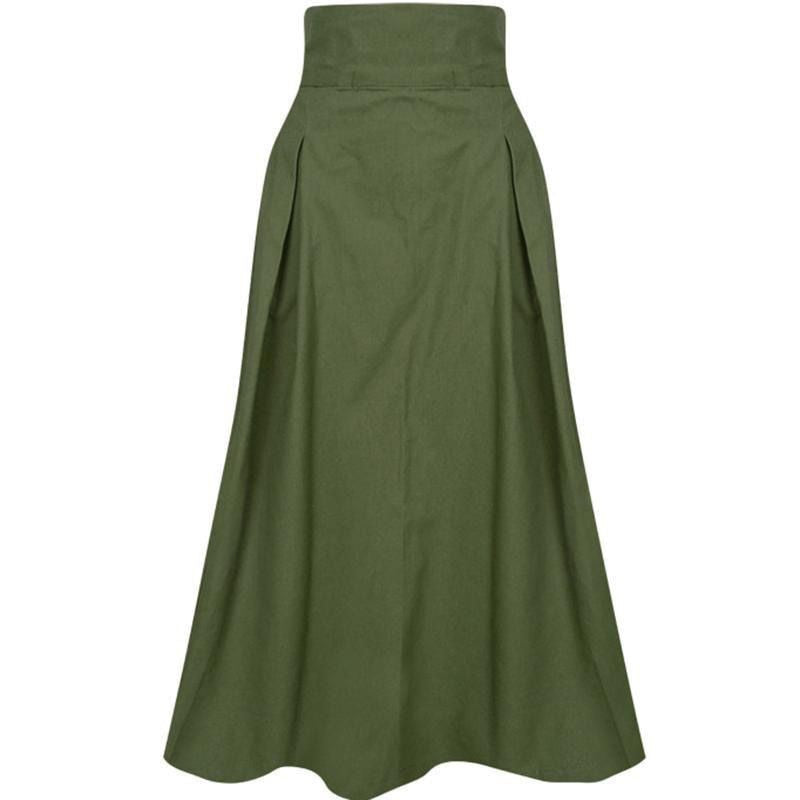 Korean Fashion Solid Color Big Swing Women High Waist Bow Slim Skirt