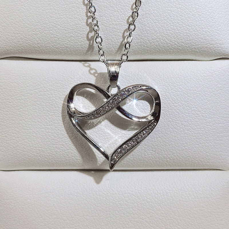 Shiny Bling Zircon Double Layer Heart Clavicle Chain  Necklace