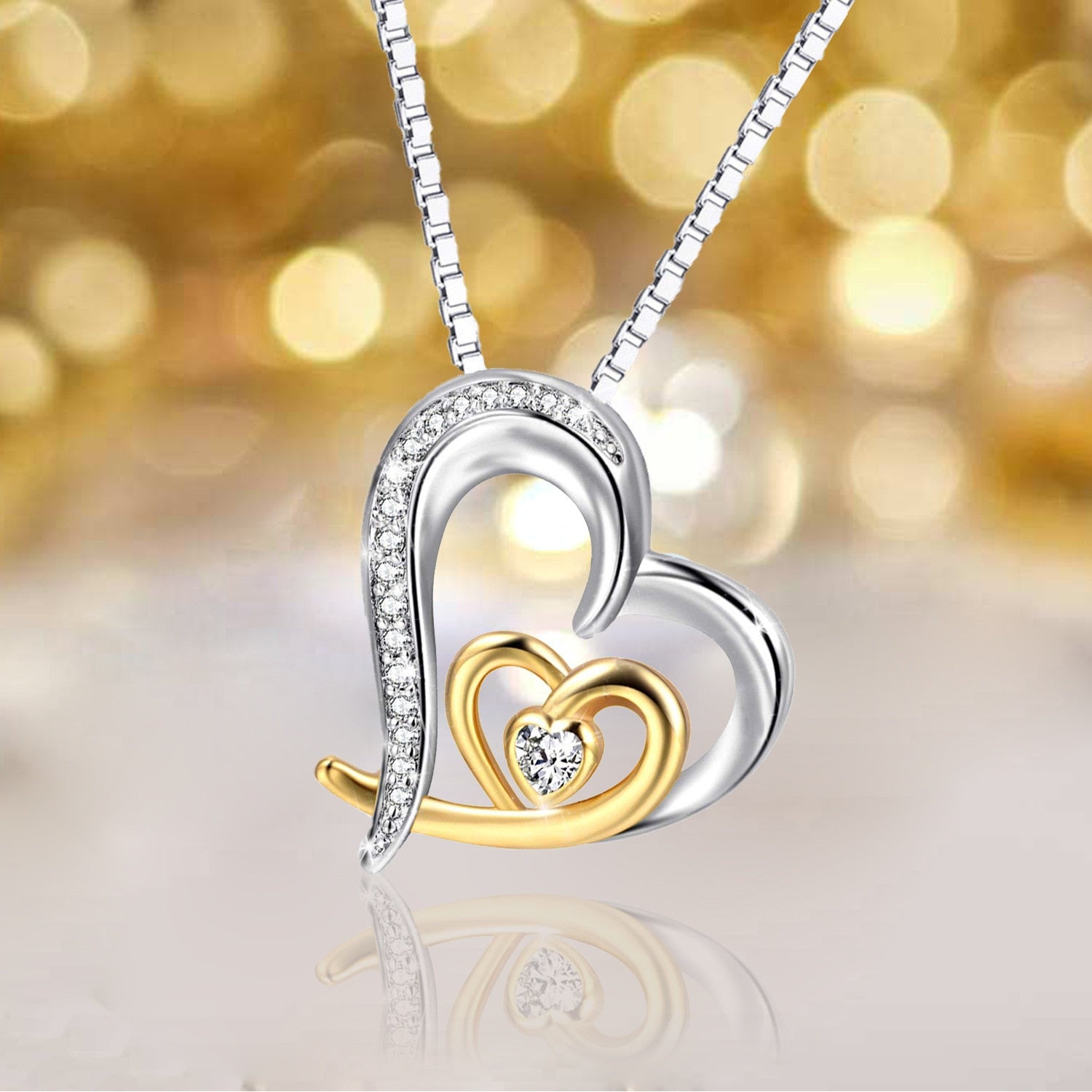Shiny Bling Zircon Double Layer Heart Clavicle Chain  Necklace
