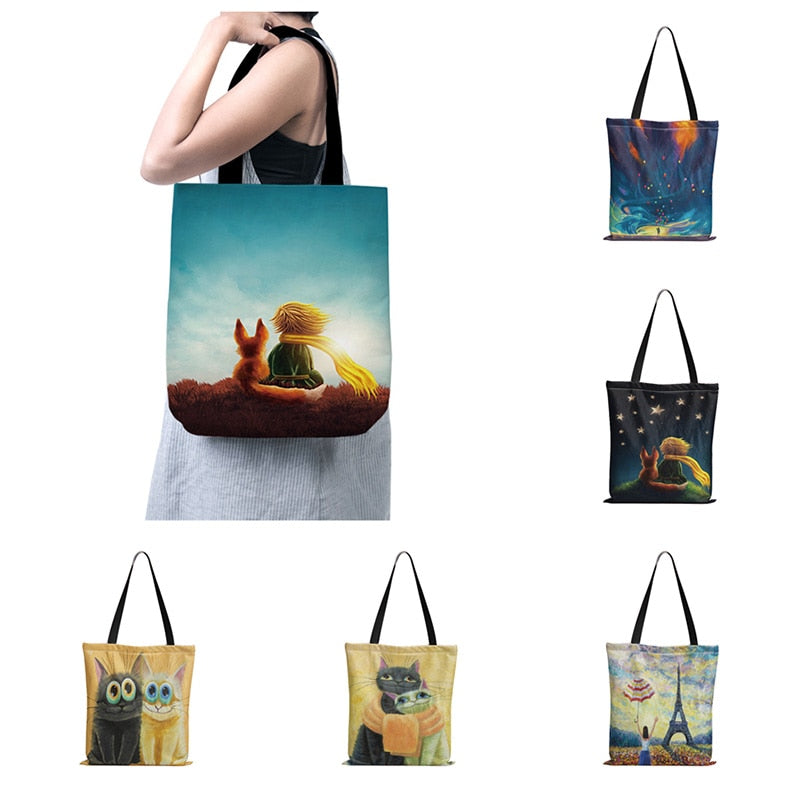 Cartoon Little Prince Women Canvas Eco Foldable Reusable Shopper Bag