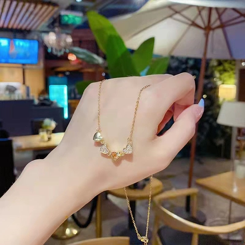 Heart Zircon Crystal Stainless Steel Necklace