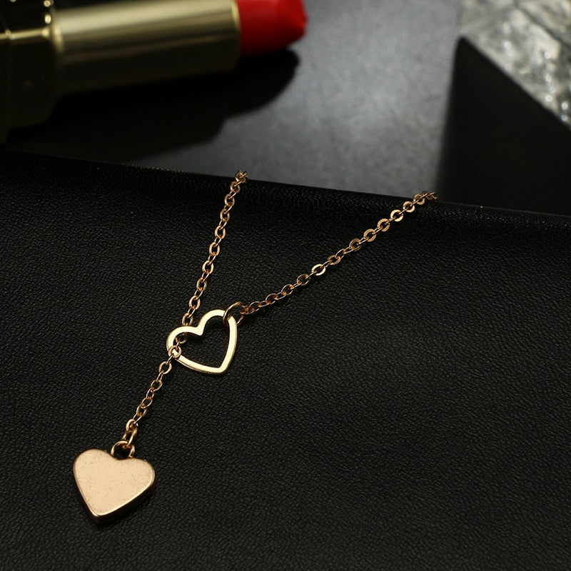 Shiny Bling Zircon Double Layer Heart Clavicle Chain  Necklace