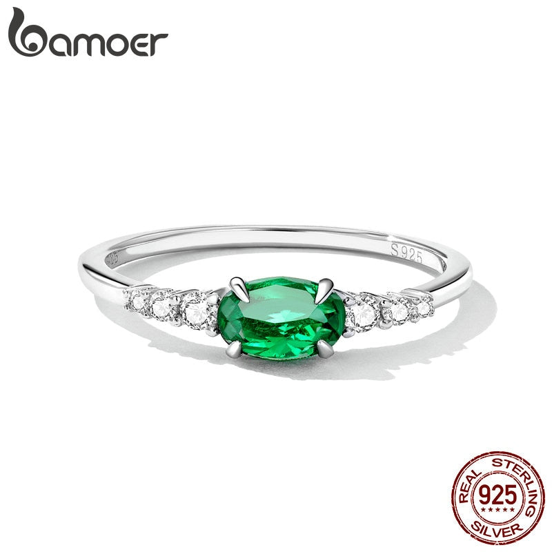 Bamoer 925 Sterling Silver Simple Gemstone Zirconium Ring
