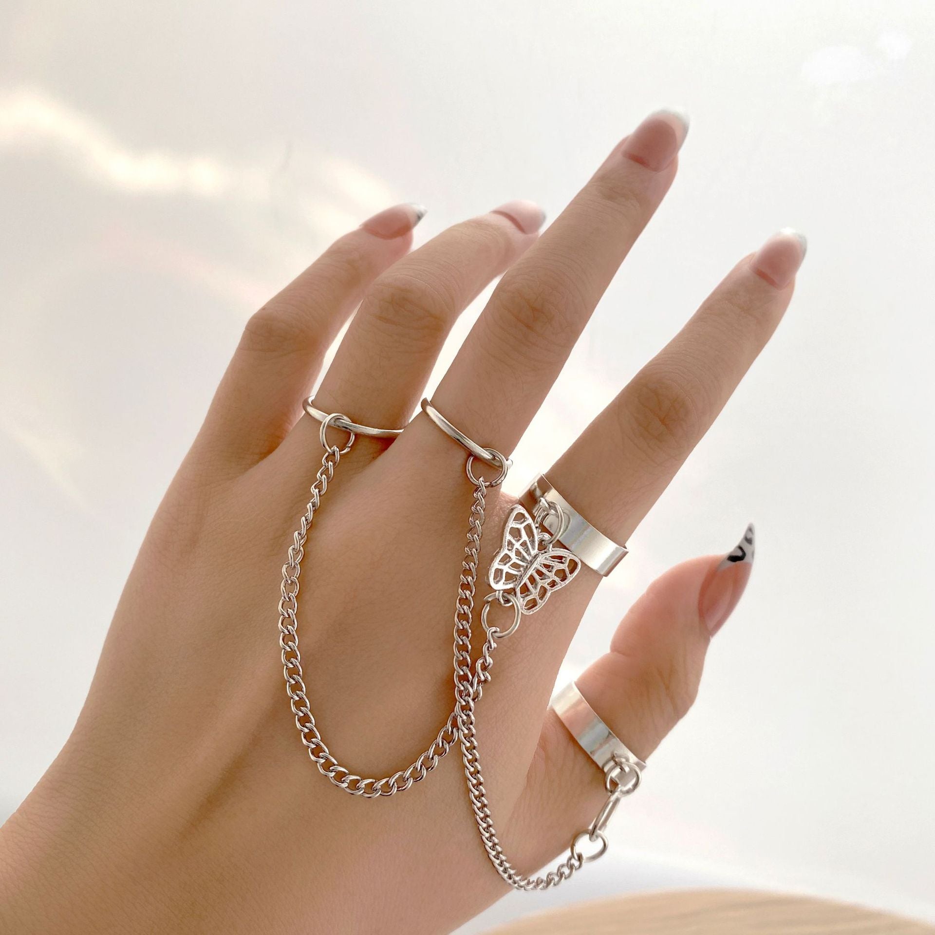 Hollow Heart Ring Set 5PCS Elegant Vintage Adjustable