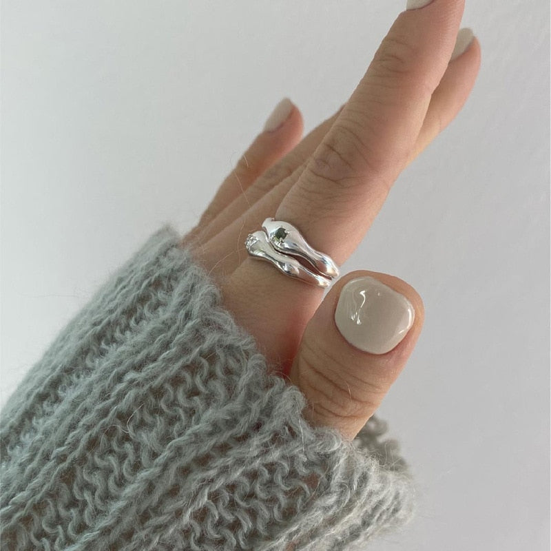 XIYANIKE Irregular Shiny Rhinestone Open Cuff Ring