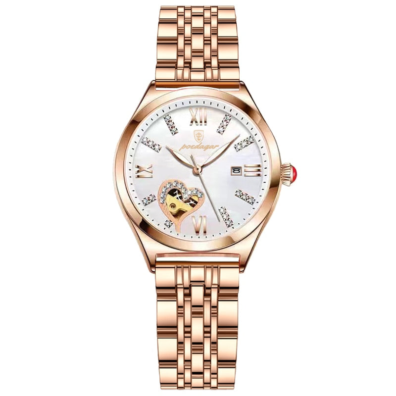 POEDAGAR Rose Gold Stainless Stain Steel Women Watch