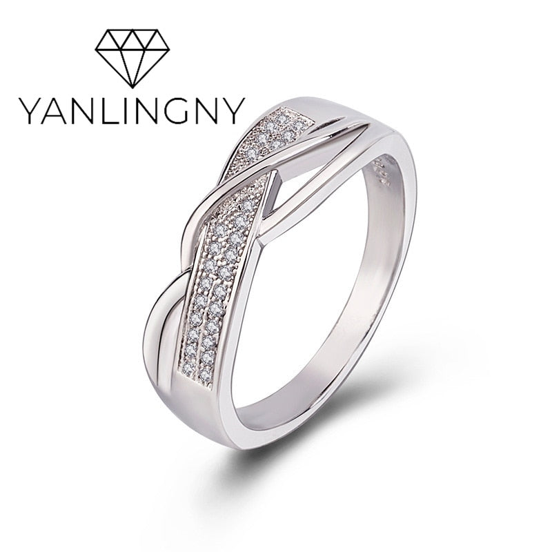 Fashion Spiral Silver Plated Gold Color Ring X Shape Cross CZ Finger Ring