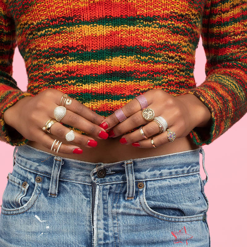 Classic Zircon Pin Twist Stainless Steel Pin Twisted Finger Ring