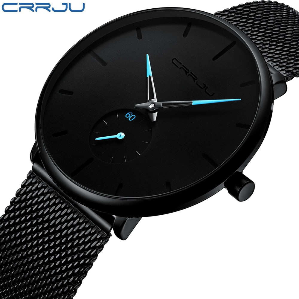 CRRJU Fashion Luxury Slim Mesh Steel Waterproof Mens Watch