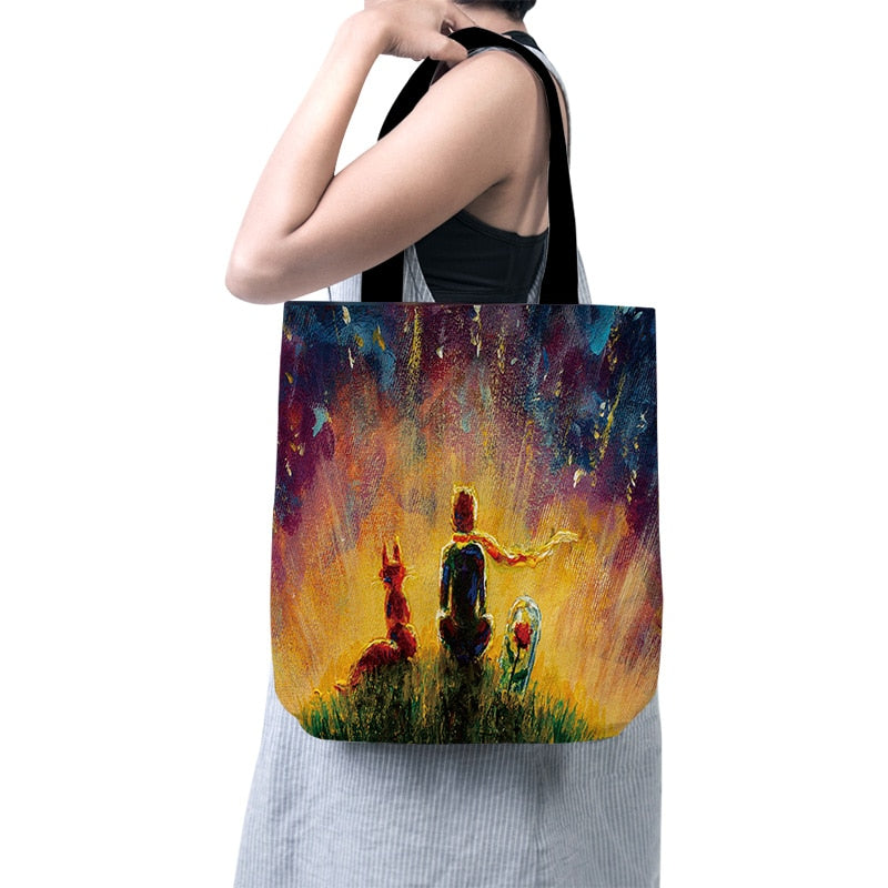 Cartoon Little Prince Women Canvas Eco Foldable Reusable Shopper Bag