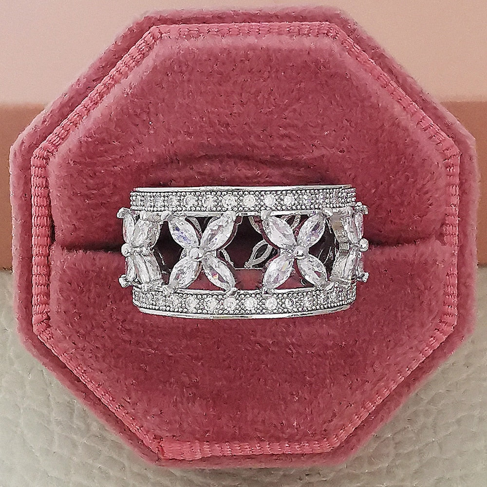 Luxury Rose Gold Silver Color Big Wheel Band Eternity Ring