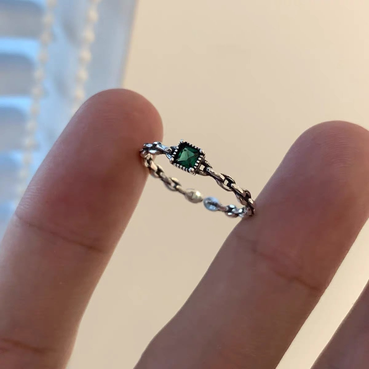 Ancient Silver Color Adjustable Chain Open Finger Ring