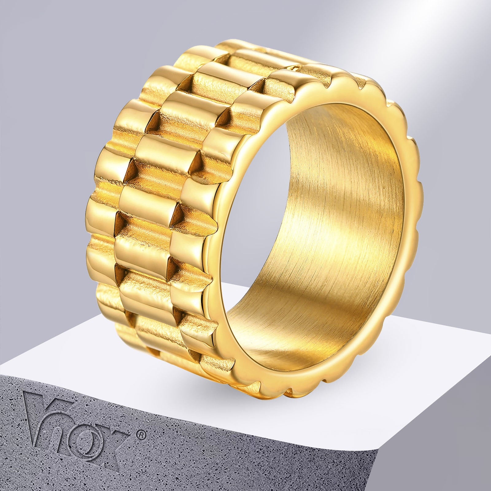 Vnox 11mm Watch Band Shaped Rock Gothic Ring Stainless Steel