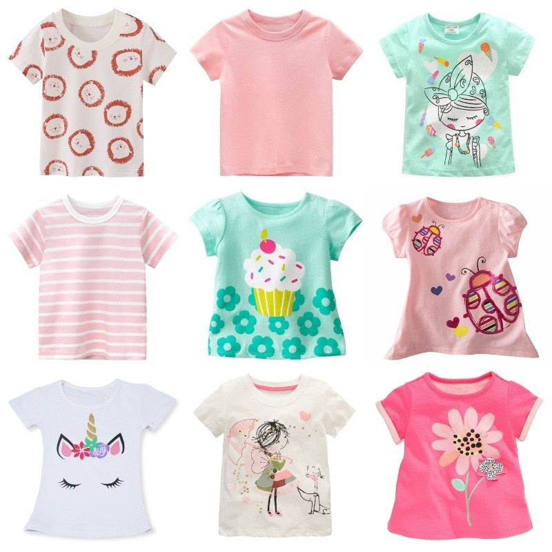 Summer Comfortable Lovely Toddler Girls Short Sleeve Cartoon Cotton T-Shirt
