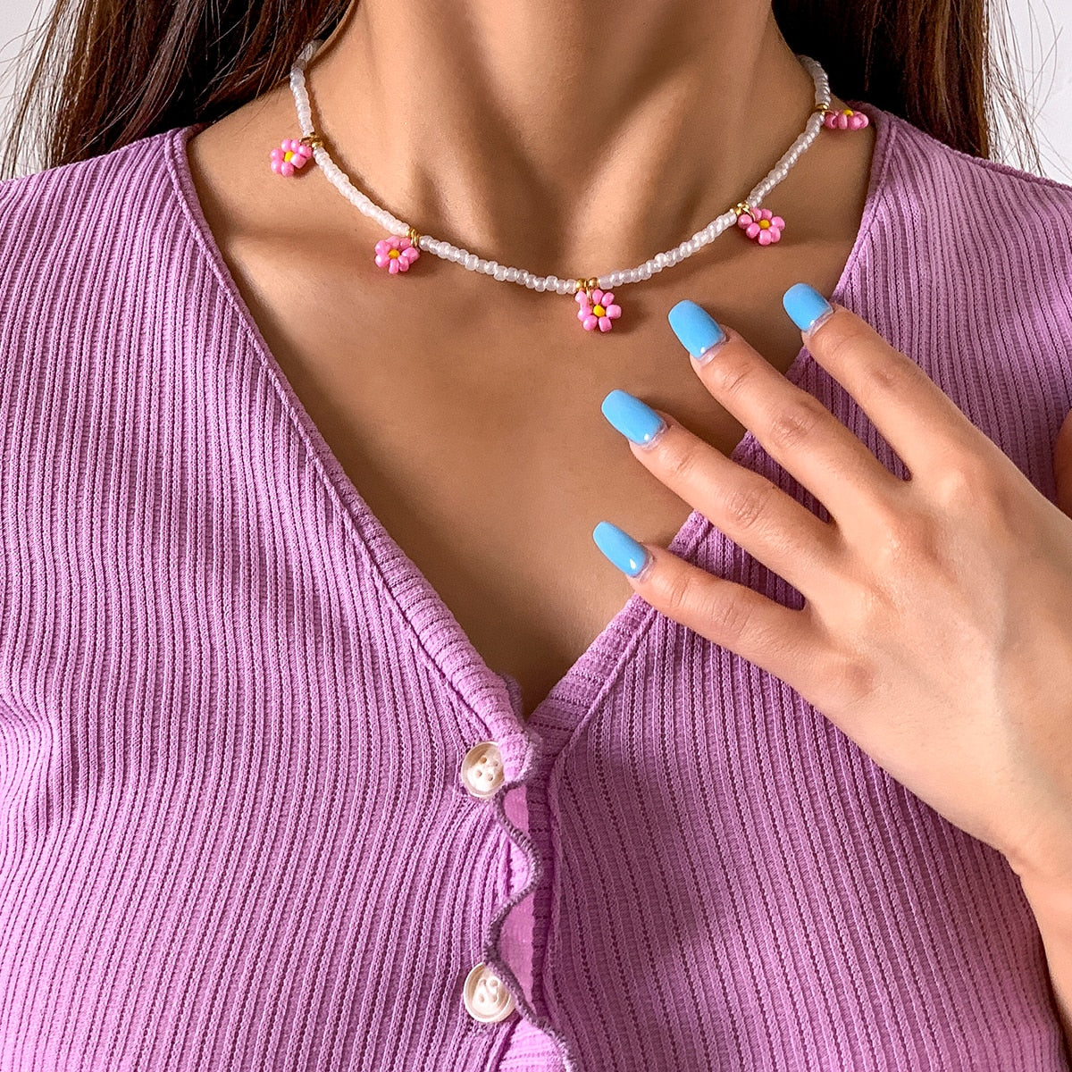 Salircon Trend Bohemia Rainbow Color Seed Beads Chain Choker Necklace