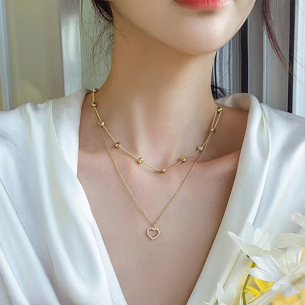 SUMENG Double Layer Chain  Kpop Pearl Choker Necklace