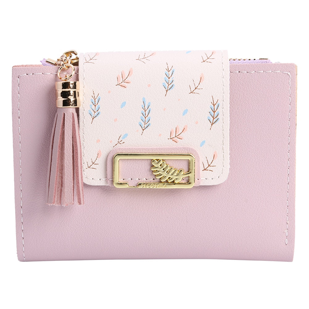 Pu Leather Tassel Short Wallet for Woman