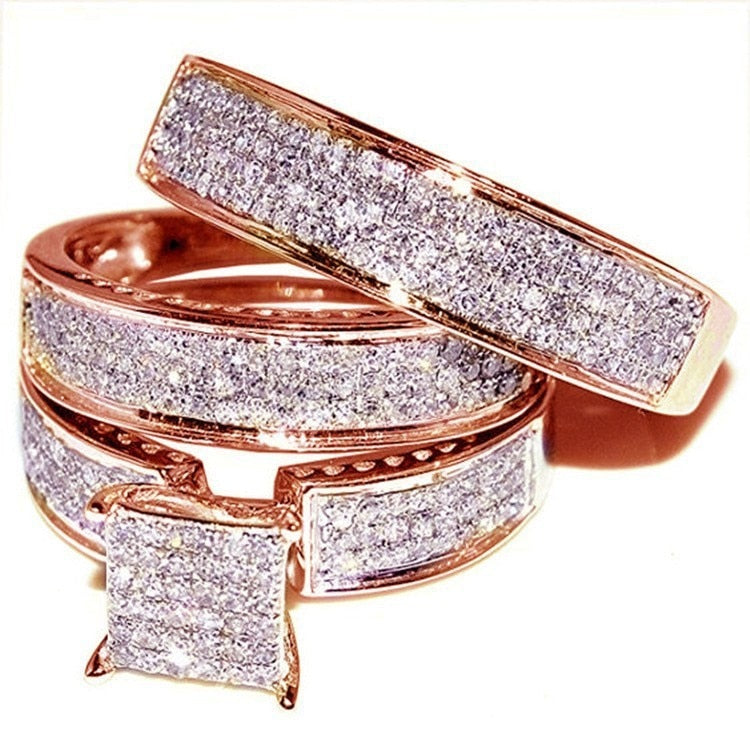 3 pcs/set Fashion Colorful Zircon Inlaid Hollow Metal Ring