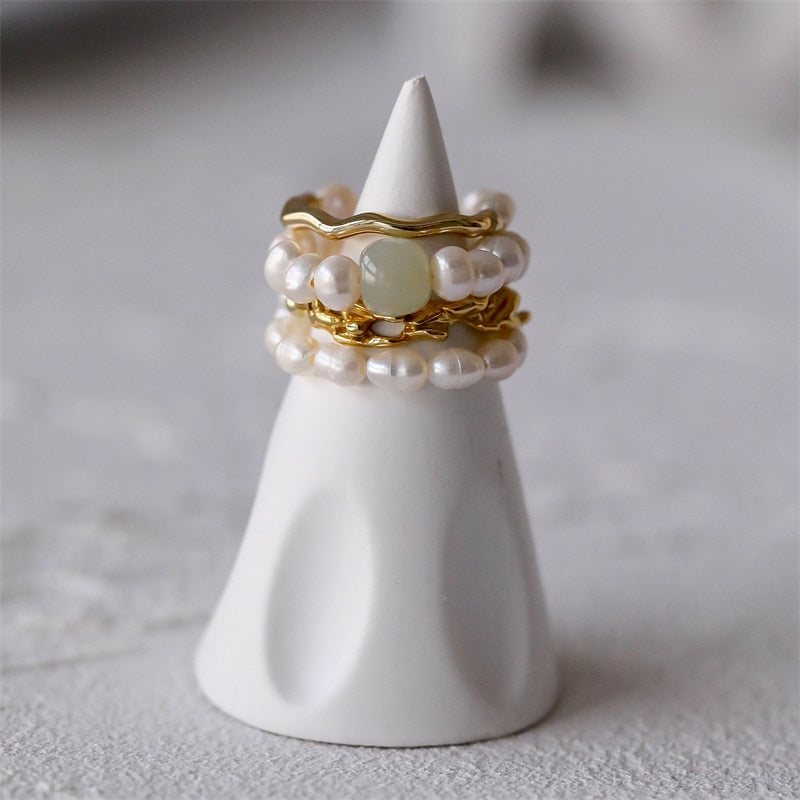 High-quality Natural Pearls Elastic Fine Beads Tail Index Ring