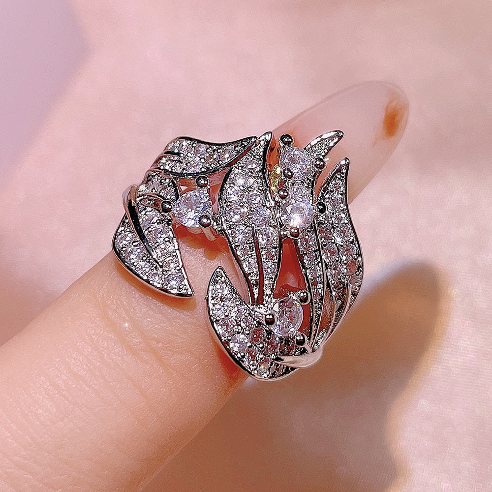 925 silver new creative diamond-studded rice ear flower rattan ring