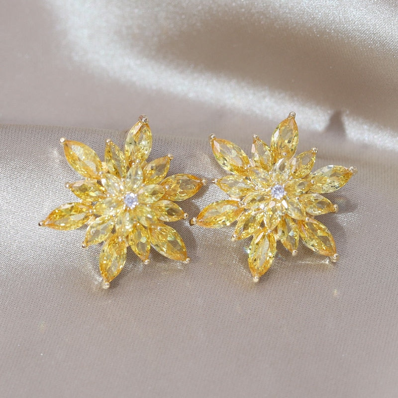 Korea New Design Luxury Zircon Flower Earrings