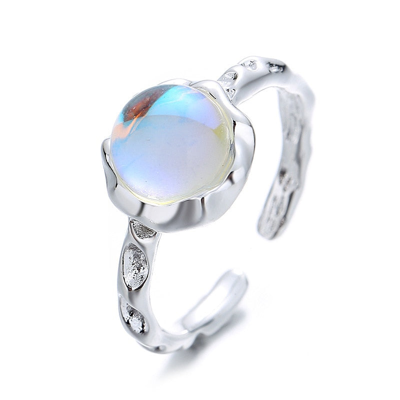 Opal Irregular Natural Stone Ring With White Opal Hollow Ring