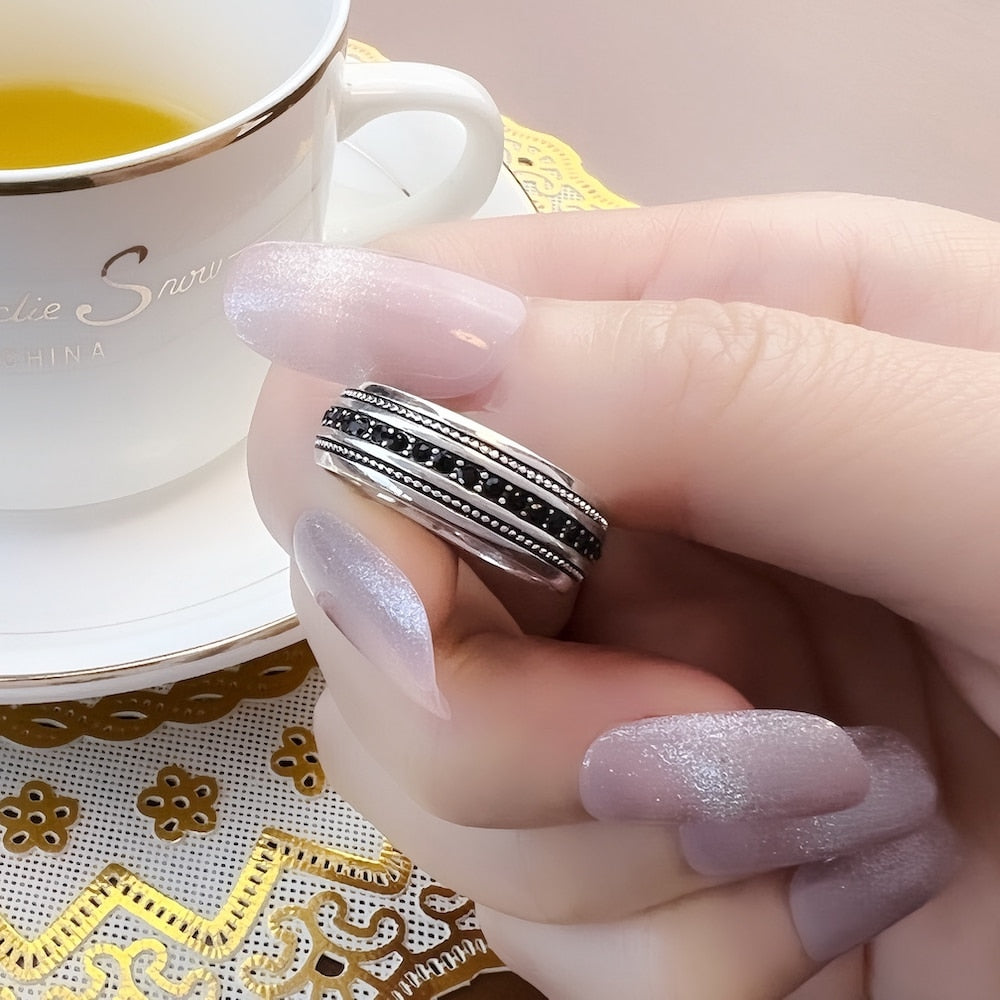 Black CZ Lane Europe Style Vintage Ring,