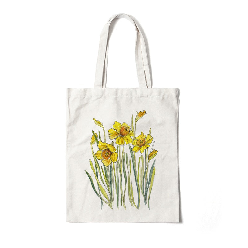 Floral Canvas Reusable Tote Bag