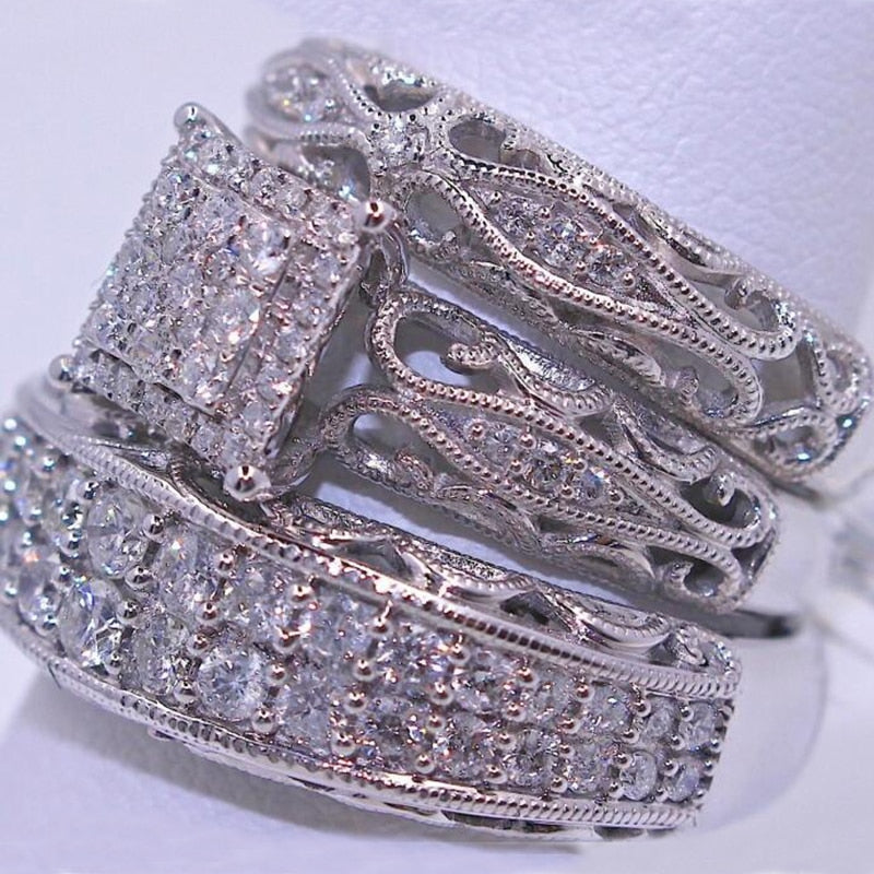 3 pcs/set Fashion Colorful Zircon Inlaid Hollow Metal Ring