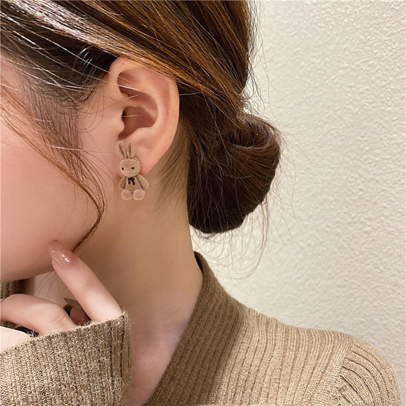 Cute Flocking Rabbit Ear Studs
