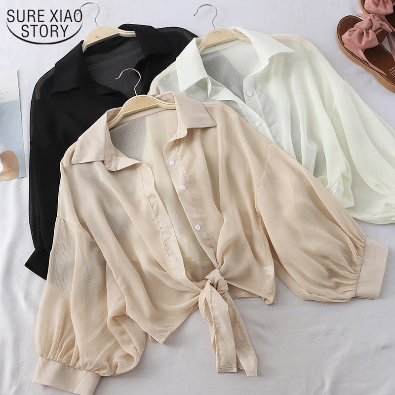 Summer Buttoned Up Shirt Loose Blouse Chiffon Shirt