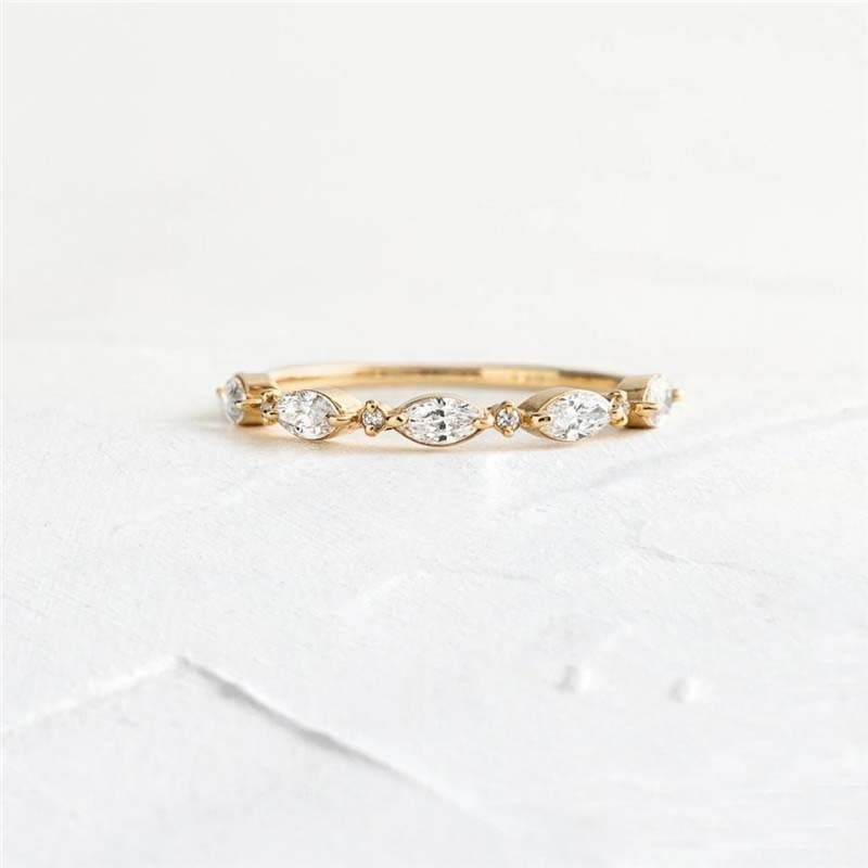 Aide 925 Sterling Silver Gold Single Round Zircon Crystal Ring