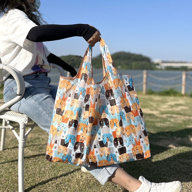 Reusable Large Cartoon Folding Washable Shopping Bag
