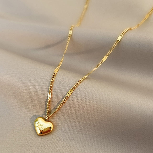 Real Gold Heart Shaped Opal Chain Pendant