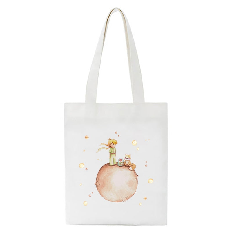 Cartoon Little Prince Women Canvas Eco Foldable Reusable Shopper Bag