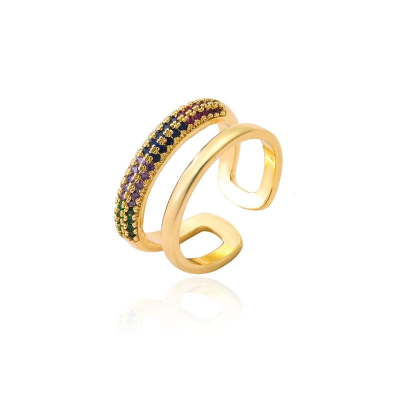 Trendy Gold Color Copper Geometric AAA Cubic Zirconia Ring