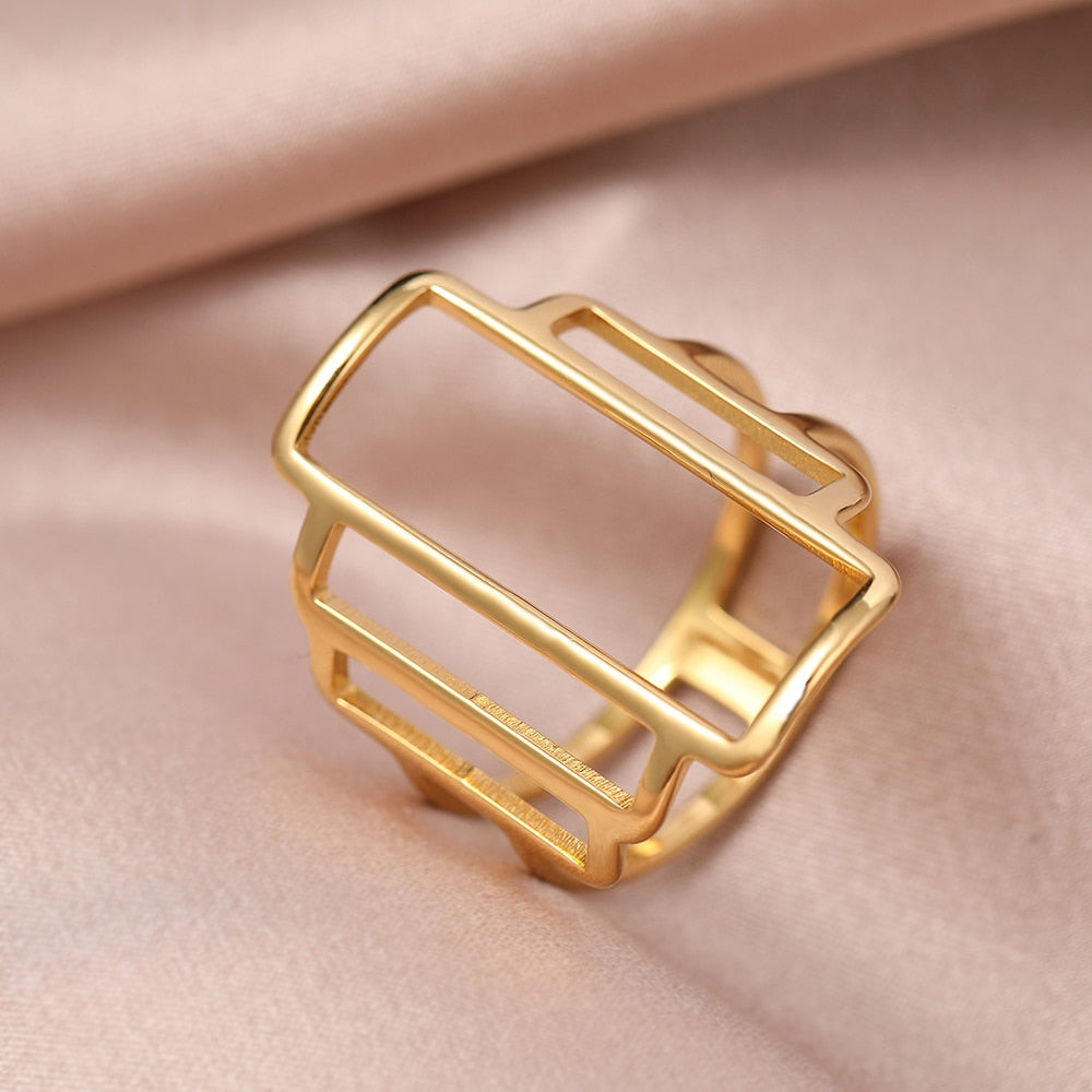 Stainless Steel Ring Geometric Rhombus Antique Ring