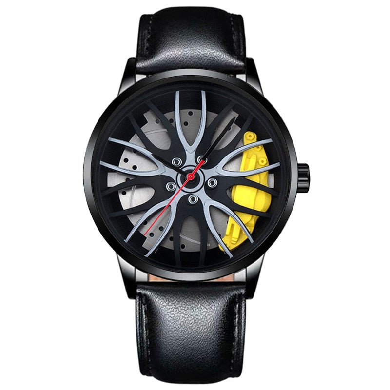 Fashion Car Wheel Rim Hub Leather Belt Watch For Men