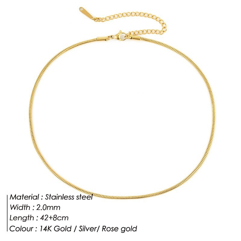 JUJIE 2MM/3MM/4MM/5MM Stainless Steel Snake Chain Necklace