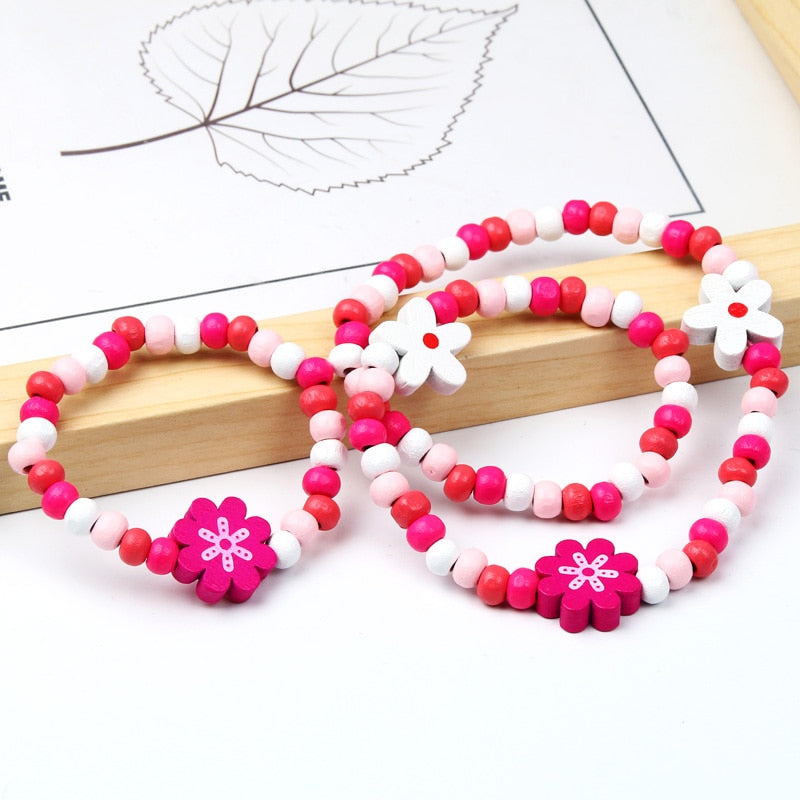 2pcs/Set Fashion Natural Wood Beads Necklace Bracelet