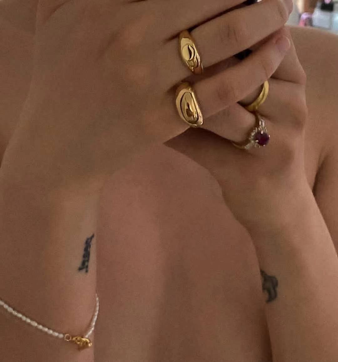 2pcs Punk Geometric Circle Stack Gold Plated Ring