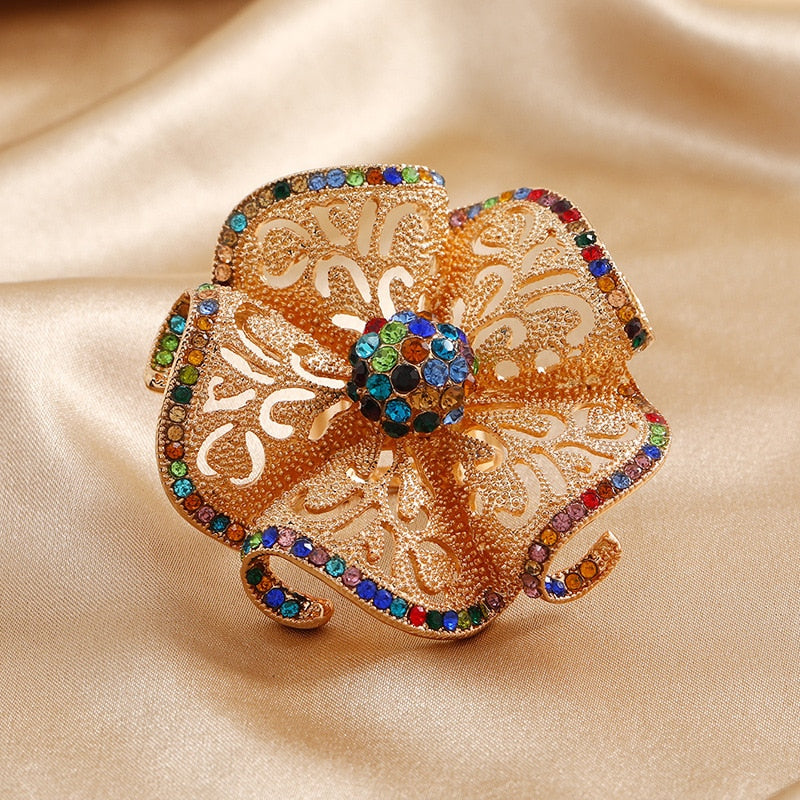 Luxury Big Flower Zircon Hollow Adjustable Ring