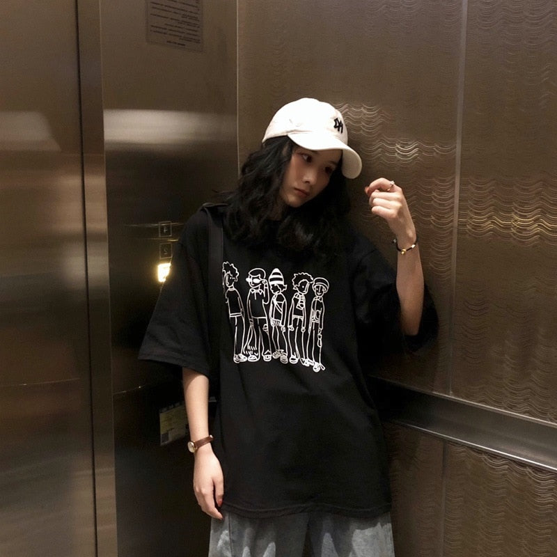 Harajuku Basic Graphic Oversized Solid Tees Casual T Shirt Women