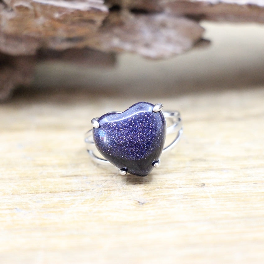 Heart Gems Stone Quartz Adjustable Ring