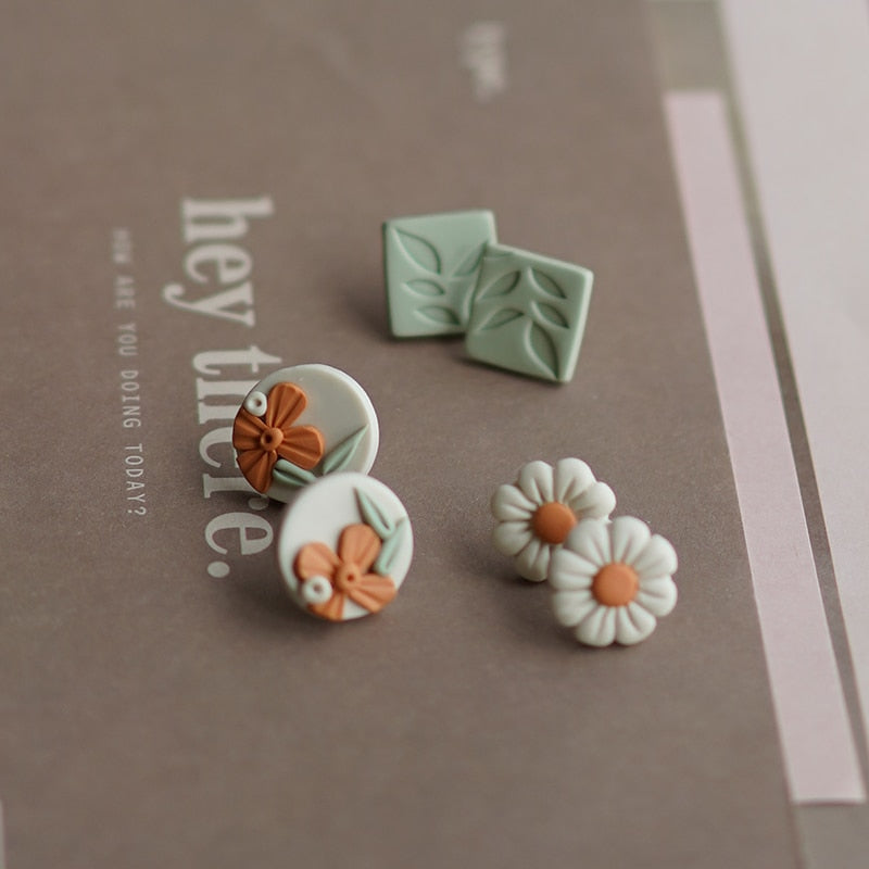 Handmade Molded Irregular Floral Multi Colors Earring