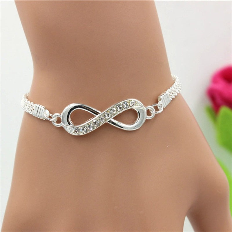 Rhinestone Infinity Pendant Charm Bracelet